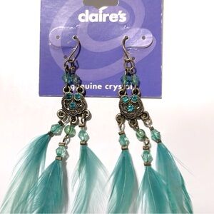 Claire’s Genuine Crystal Turquoise Feathered Earrings